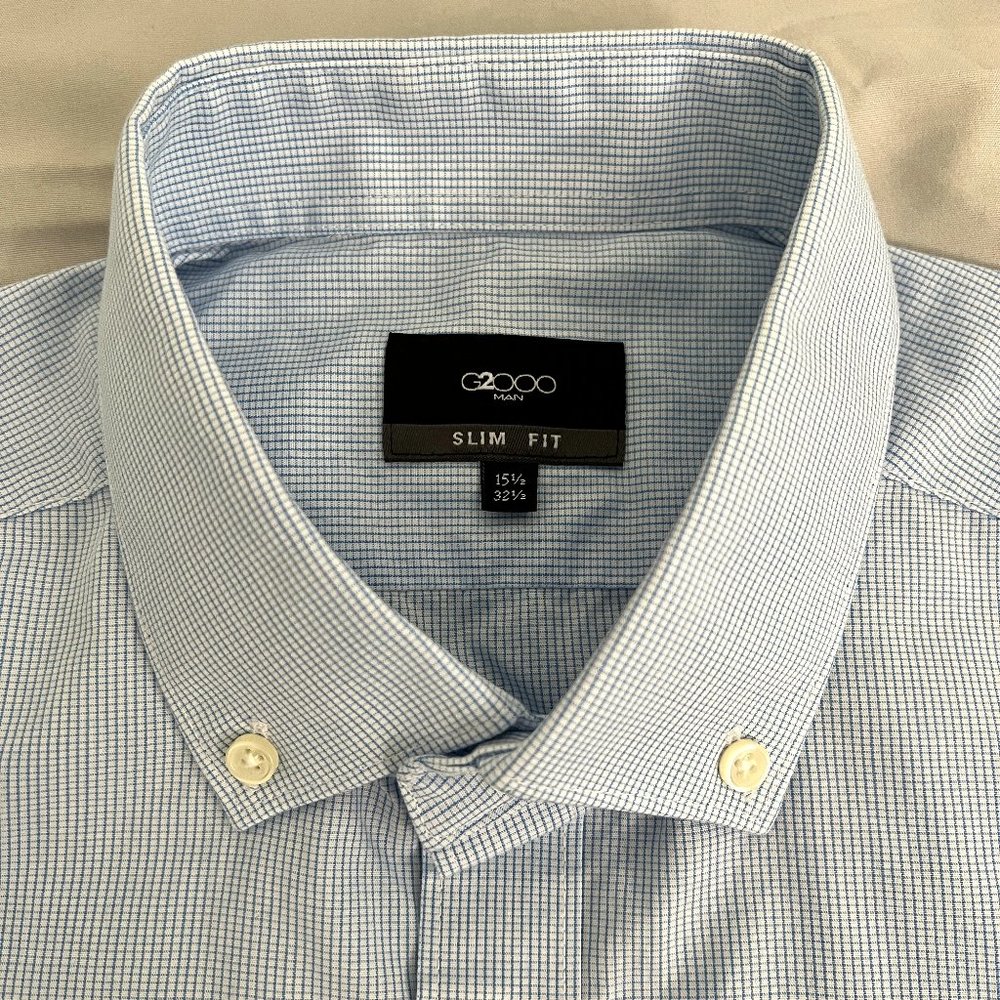 G2000 Men's Dress Shirt Button Down Long Sleeves 15 1/2 | 32 1/2 Med Light Blue